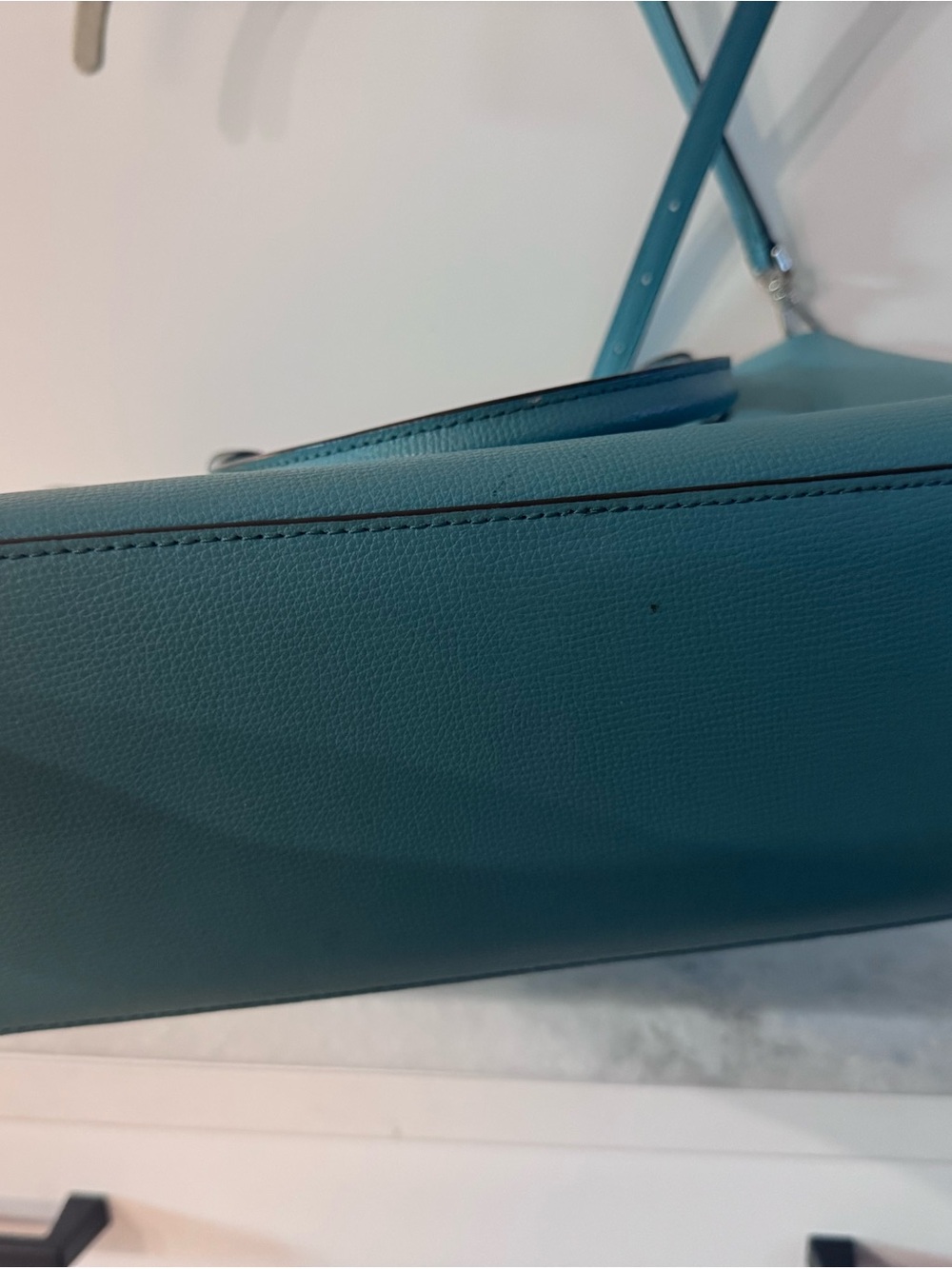 kate spade turquoise pebbled leather satchel with adjustable strap - Picture 4 of 6